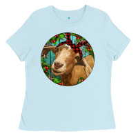 Baby Blue Farm Goat Christmas Ladies Tee - RanaPortraitStore