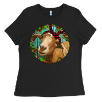 Black Farm Goat Christmas Ladies Tee - RanaPortraitStore