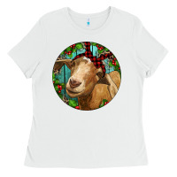White Farm Goat Christmas Ladies Tee - RanaPortraitStore