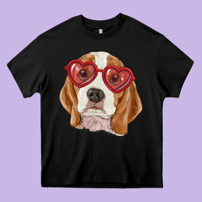 Heavy Core Tee Beagle with love glasses