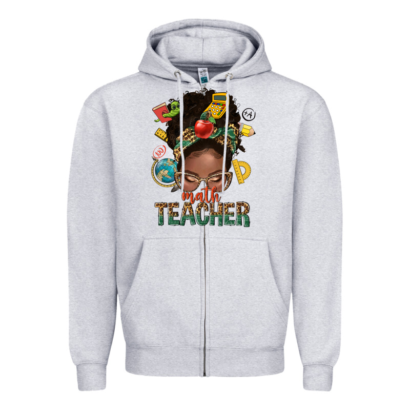 Math Teacher Life Afro Messy Bun Zipper Hoodie by NancyCooperArtShop | Teevron