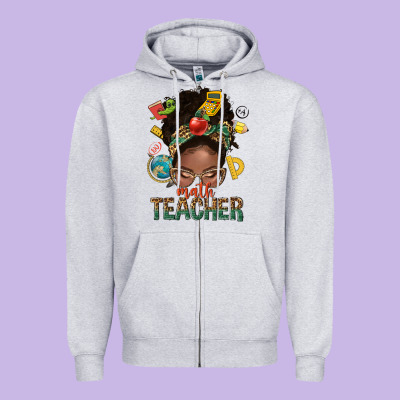 Math Teacher Life Afro Messy Bun Zipper Hoodie Designed By Nancycooperartshop