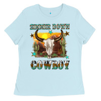 Baby Blue simmer down cowboy Ladies Tee - texasbilliewilder
