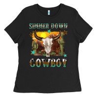 Black simmer down cowboy Ladies Tee - texasbilliewilder