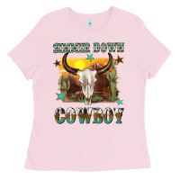 Bubblegum Pink simmer down cowboy Ladies Tee - texasbilliewilder