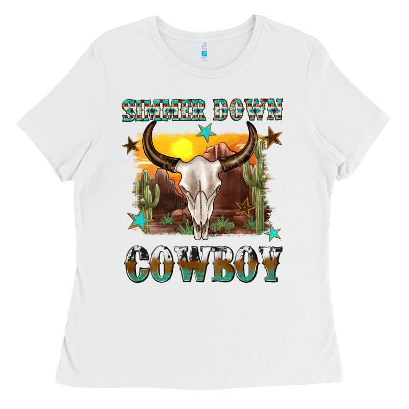 Simmer Down Cowboy Ladies Tee by texasbilliewilder | Teevron