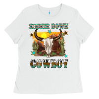 White simmer down cowboy Ladies Tee - texasbilliewilder