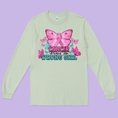 Cancer Picked The Wrong Girl Long Sleeve Tee Designed By Nancycooperartshop