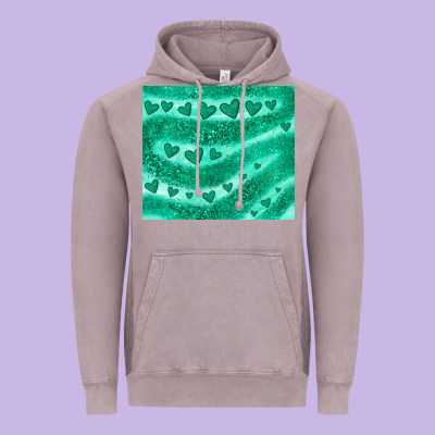 Green Glitter Heart Vintage Hoodie Designed By Jahusdesignshop