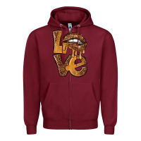Burgundy love leopard with lips Zipper Hoodie - NancyCooperArtShop