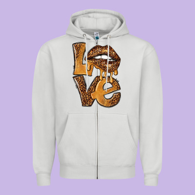 Love Leopard With Lips Zipper Hoodie Designed By Nancycooperartshop