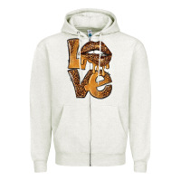 Oatmeal Heather love leopard with lips Zipper Hoodie - NancyCooperArtShop