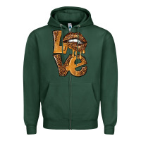 Sports Green love leopard with lips Zipper Hoodie - NancyCooperArtShop