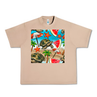 Burro tortoise watermelon beach seamless pattern Urban Heavy Tee - BundleAndBundleShop
