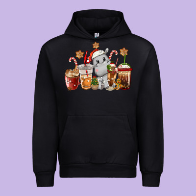 Hippopotamus Coffee Cups Christmas Urban Hoodie Designed By Cowgirlartshop