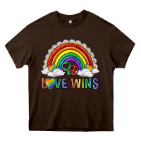 Chocolate Brown love wins with daisy and heart Heavy Core Tee - texasbilliewilder