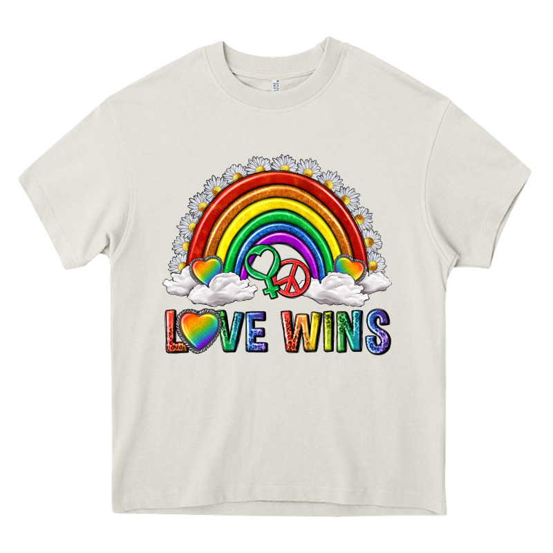 Love Wins With Daisy And Heart Heavy Core Tee by texasbilliewilder | Teevron