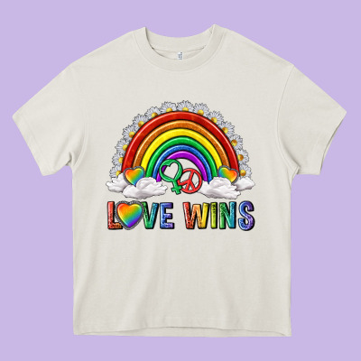 Love Wins With Daisy And Heart Heavy Core Tee Designed By Texasbilliewilder
