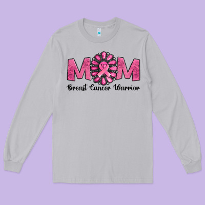 Breast Cancer Warrior Mom Long Sleeve Tee Designed By Jasminsmagicworld