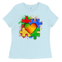 Baby Blue autism puzzle pieces heart Ladies Tee - Zillion Design Studio