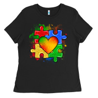 Black autism puzzle pieces heart Ladies Tee - Zillion Design Studio