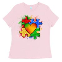 Bubblegum Pink autism puzzle pieces heart Ladies Tee - Zillion Design Studio