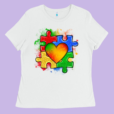Autism Puzzle Pieces Heart Ladies Tee Designed By Zillion Design Studio