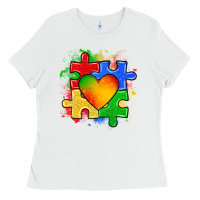 White autism puzzle pieces heart Ladies Tee - Zillion Design Studio