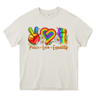 Cream peace love equality Heavy Core Tee - texasbilliewilder