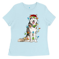 Baby Blue Husky Christmas Lights Ladies Tee - RanaPortraitStore