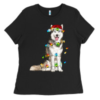 Black Husky Christmas Lights Ladies Tee - RanaPortraitStore