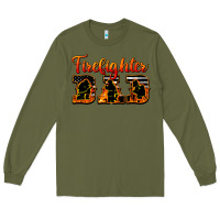 Army Green American Flag Firefighter Dad Long Sleeve Tee - LillyAllenDesigns