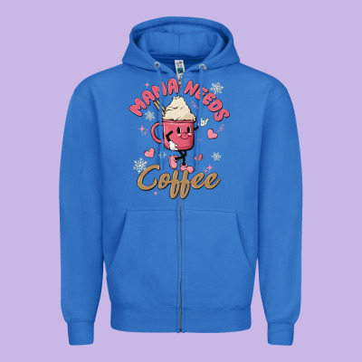 Mama Needs Coffee Zipper Hoodie Designed By Maliassmallbusiness