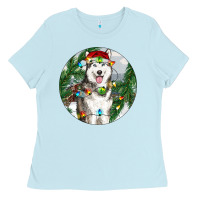 Baby Blue husky and farm ornament Ladies Tee - RanaPortraitStore