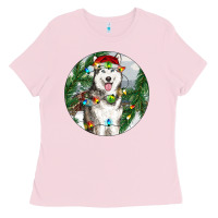 Bubblegum Pink husky and farm ornament Ladies Tee - RanaPortraitStore