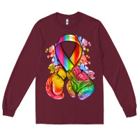 Burgundy all color ribbon with boxing gloves Long Sleeve Tee - NancyCooperArtShop