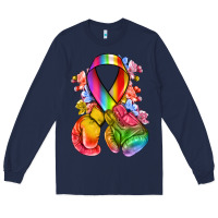 Navy all color ribbon with boxing gloves Long Sleeve Tee - NancyCooperArtShop
