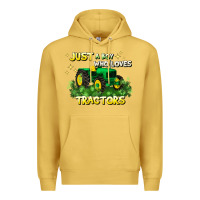 Antique Gold just a boy who loves tractors Premium Hoodie - JahusDesignShop