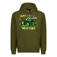 Army Green just a boy who loves tractors Premium Hoodie - JahusDesignShop