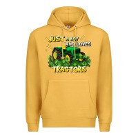 Mustard just a boy who loves tractors Premium Hoodie - JahusDesignShop