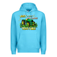 Ocean Blue just a boy who loves tractors Premium Hoodie - JahusDesignShop