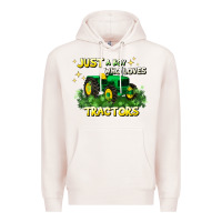 Pale Pink just a boy who loves tractors Premium Hoodie - JahusDesignShop