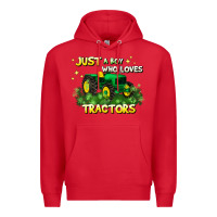 Red just a boy who loves tractors Premium Hoodie - JahusDesignShop