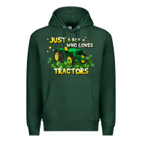 Sports Green just a boy who loves tractors Premium Hoodie - JahusDesignShop