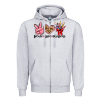 Heather Grey peace love makeup Zipper Hoodie - MaliasSmallBusiness