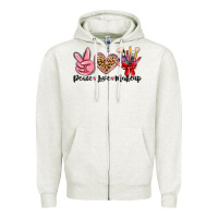 Oatmeal Heather peace love makeup Zipper Hoodie - MaliasSmallBusiness