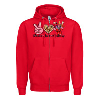 Red peace love makeup Zipper Hoodie - MaliasSmallBusiness