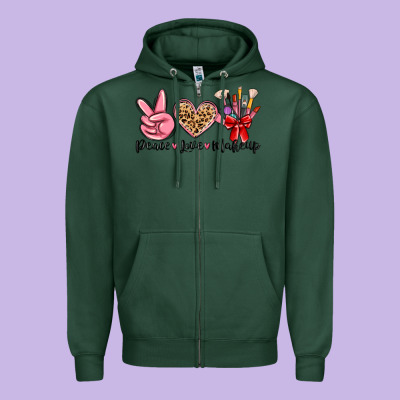 Peace Love Makeup Zipper Hoodie Designed By Maliassmallbusiness