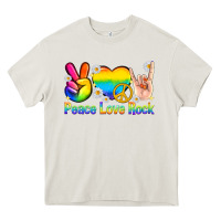 Cream peace love rock pride Heavy Core Tee - texasbilliewilder
