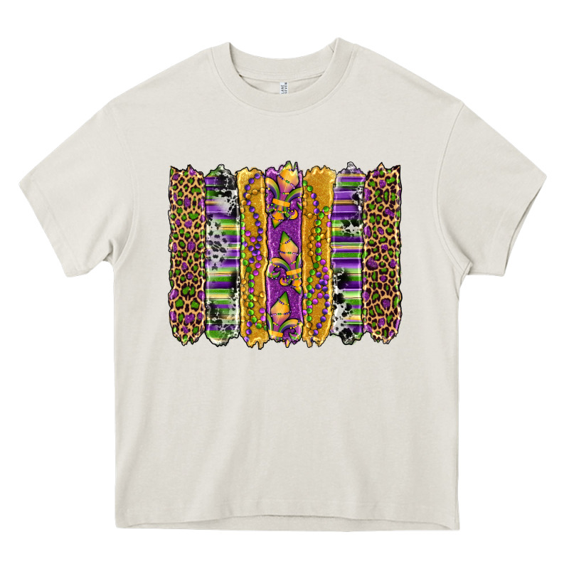 Mardi Gras Fleur De Lis Cowhide Serape Leopard Glitter Brushstrokes Heavy Core Tee by Artiststas | Teevron